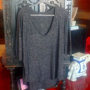 Express, Large, Grey & Black V-Neck Short Sleeve Top
